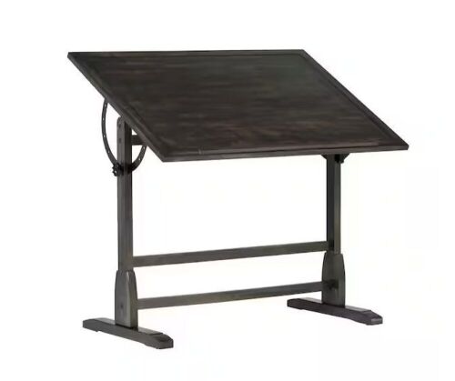 Studio Designs Vintage 42 in. W Distressed Black Solid Wood Drawing Writing Desk with Adjustable Tilting Top - Lot 91