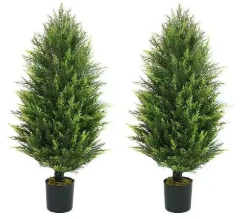 3 ft. Green Artificial Cedar Tree with Dried Moss, UV Resistant, Set of 2 - Lot 531