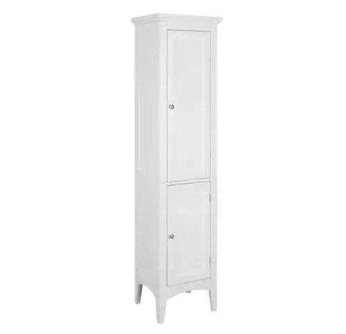 Teamson Home Glancy 15 in. W x 13 in. D x 63 in. H Freestanding Bathroom Storage Slim Linen Cabinet with 2-Shutter Doors in White - Lot 62