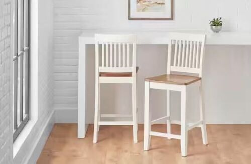 StyleWell 24 in. Scottsbury Ivory/Honey Wood Counter Stools with Slat Back and Honey Seat, Set of 2 - Lot 86