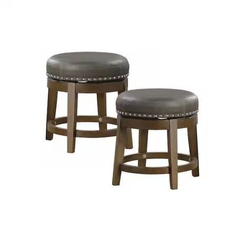 Lazzara Paran 19 in. Brown Wood Round Swivel Stool with Gray Faux Leather Seat, Set of 2 - Lot 87