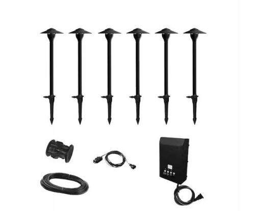 Hampton Bay 552 Lumen Low Voltage Integrated LED Black Outdoor Landscape Path Light Kit, 6-Pack - Lot 832