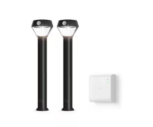 Ring Smart Lighting Motion Activated Outdoor Solar Integrated LED Black Pathlight with Smart Lighting Bridge, 2-Pack - Lot 1001