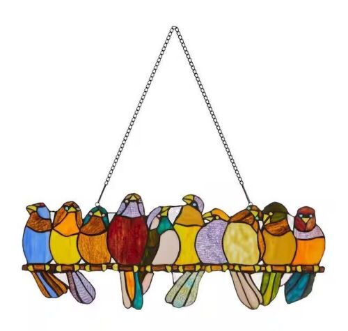 River of Goods Multi Stained Glass Birds on a Wire Window Panel - Lot 548