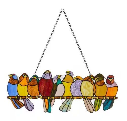 River of Goods Multi Stained Glass Birds on a Wire Window Panel - Lot 632