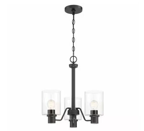 Hampton Bay Castleford 3-Light Satin Bronze Chandelier with Clear Glass Shades - Lot 642