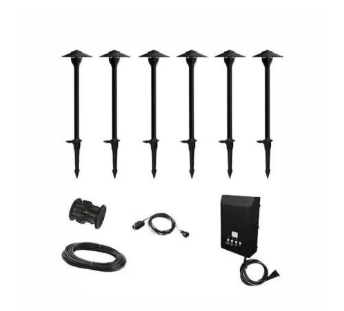 Hampton Bay 552 Lumen Low Voltage Integrated LED Black Outdoor Landscape Path Light Kit, 6-Pack - Lot 648