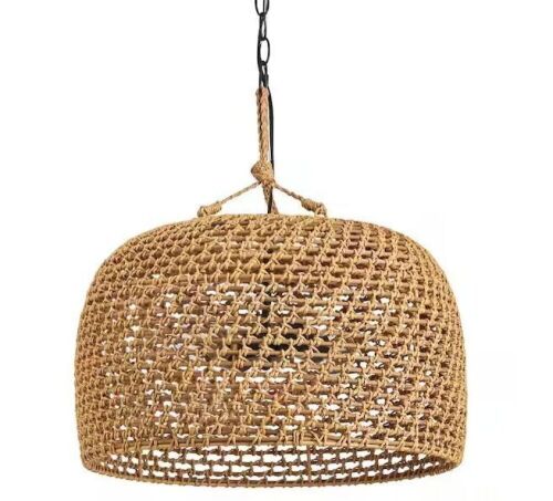 Hampton Bay Summerpoint 120-Watt 2-Light Black Shaded Pendant Light with Natural Woven Shade - Lot 733