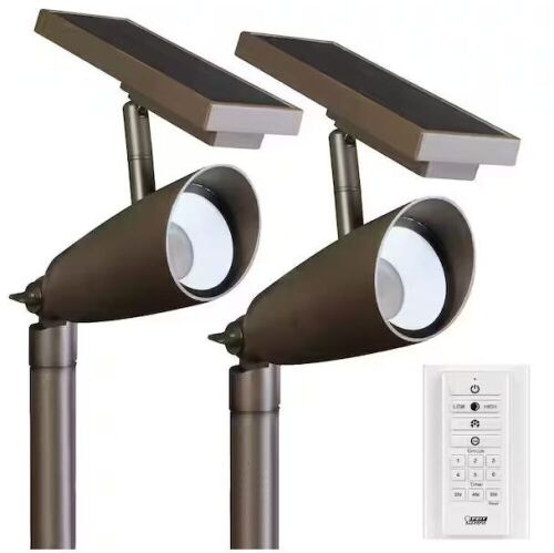 Feit Electric OneSync Landscape 100 Lumens Bronze Solar Integrated LED Outdoor Spotlight w/Dusk-To-Dawn CCT+RGB Wireless Remote 2-Pack - Lot 769
