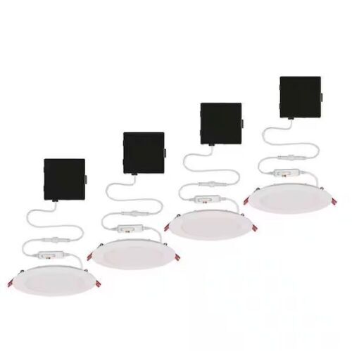 Commercial Electric Ultra Slim Integrated LED 6 in Round Adj Color Temp Canless Recessed Light for Kitchen Bath Living rooms, White 4-Pack - Lot 553