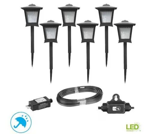 Hampton Bay Miramar 28 Lumen Low Voltage Black Integrated LED Outdoor Landscape Path Light Kit, 6-Pack - Lot 754