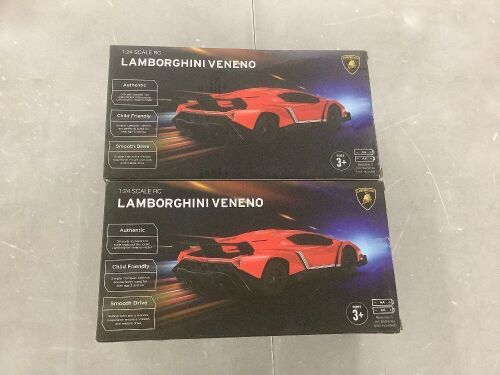 Lot of (2) 1/24 Kids RC Lamborghini Veneno Racing Car Toy w/ Lights, Shock Suspension - Lot 200