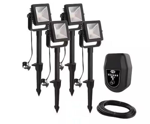  Hampton Bay 350 Lumen Low Voltage Black Plug-In Integrated LED Outdoor Landscape Flood Light, 4-Pack - Lot 307