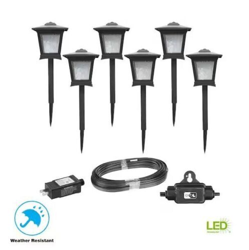 Hampton Bay Miramar 28 Lumen Low Voltage Black Integrated LED Outdoor Landscape Path Light Kit, 6-Pack - Lot 500
