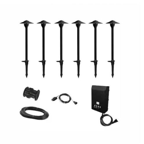 Hampton Bay 552 Lumen Low Voltage Integrated LED Black Outdoor Landscape Path Light Kit, 6-Pack - Lot 501