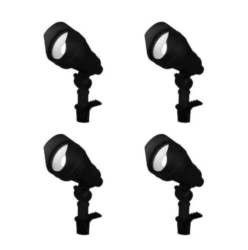 Hampton Bay 390 Lumen Low Voltage Millennium Black Adjustable Color Integrated LED Outdoor Landscape Flood Light, 4-Pack - Lot 502