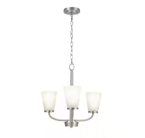 Hampton Bay Helena 19 in 3-Light Brushed Nickel Hanging Chandelier with Frosted Glass Shades - Lot 505