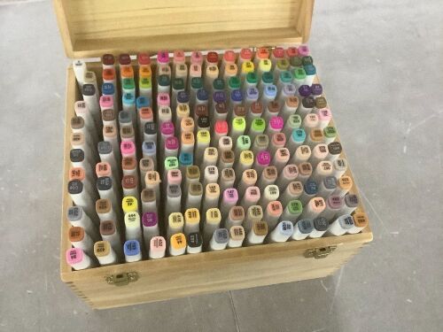 Alcohol-Based Marker Pen Kit w/ Brush & Chisel Tip, Carrying Case - 168ct - Lot 617