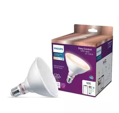 Philips 120-Watt Equivalent PAR38 LED Smart Wi-Fi Tunable White Light Bulb powered by WiZ with Bluetooth - Lot 712