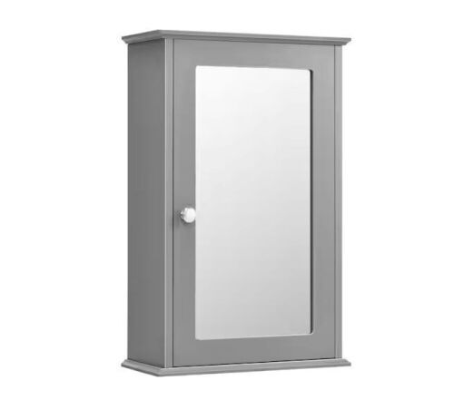 FORCLOVER 13.5 in. W x 21 in. H Rectangular Medicine Cabinet with Mirror Wood and Adjustable Shelf in Gray - Lot 122