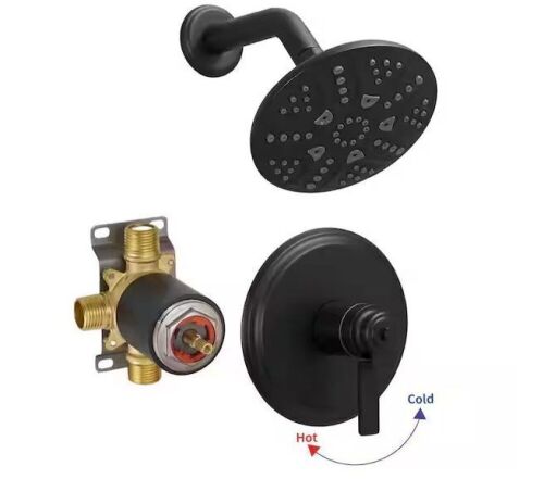BWE Single Handle 6-Spray Shower Faucet Set Trim Kit 1.8 GPM with Valve and Filtered Shower Head in. Matte Black - Lot 127