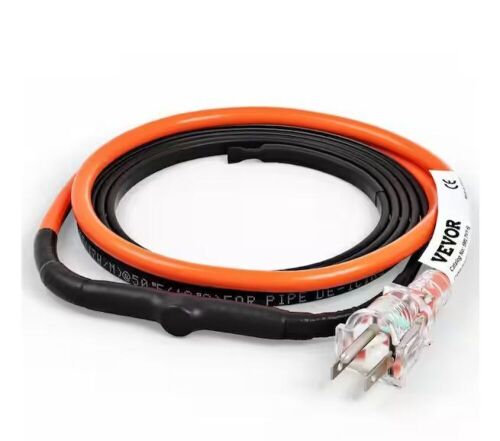 VEVOR 6 ft. Pipe Heat Cable 5W/ft. Self-Regulating Heat Tape IP68 110-Volt with Build-in Thermostat for PVC Metal Plastic Hose - Lot 826