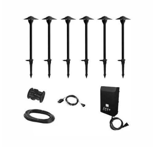 Hampton Bay 552 Lumen Low Voltage Integrated LED Black Outdoor Landscape Path Light Kit, 6-Pack - Lot 714