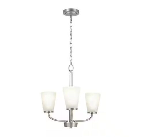 Hampton Bay Helena 19 in 3-Light Brushed Nickel Hanging Chandelier with Frosted Glass Shades - Lot 715