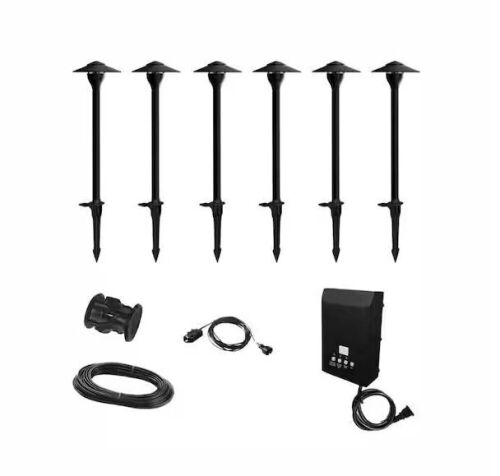Hampton Bay 552 Lumen Low Voltage Integrated LED Black Outdoor Landscape Path Light Kit, 6-Pack - Lot 716