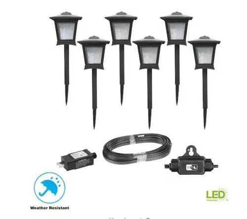 Hampton Bay Miramar 28 Lumen Low Voltage Black Integrated LED Outdoor Landscape Path Light Kit, 6-Pack - Lot 455
