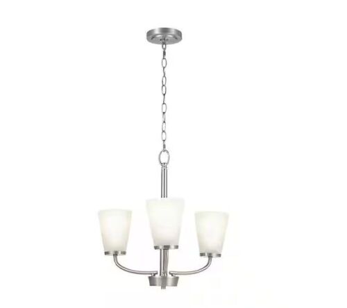 Hampton Bay Helena 19 in 3-Light Brushed Nickel Hanging Chandelier with Frosted Glass Shades  - Lot 522
