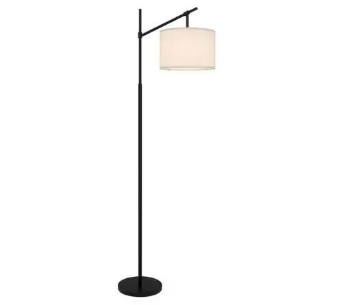 DSI LIGHTING Gideon 69 in. Matte Black 1-Light Standard Floor Lamp with White Fabric Drum Shade and Adjustable Socket - Lot 625