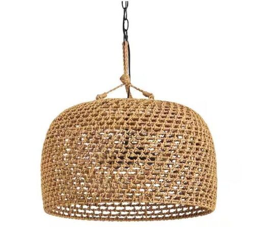 Hampton Bay Summerpoint 120-Watt 2-Light Black Shaded Pendant Light with Natural Woven Shade - Lot 626
