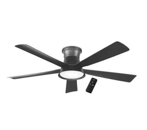 Hampton Bay Hawkspur 52 in. Indoor/Outdoor Matte Black Low Profile Ceiling Fan with Adjustable White LED with Remote - Lot 900