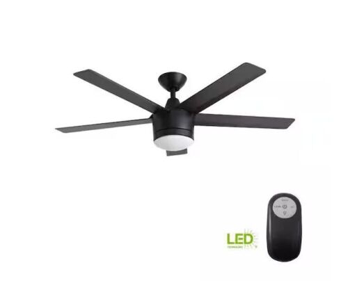 Home Decorators Collection Merwry 52 in. Integrated LED Indoor Matte Black Ceiling Fan with Light Kit and Remote Control - Lot 627