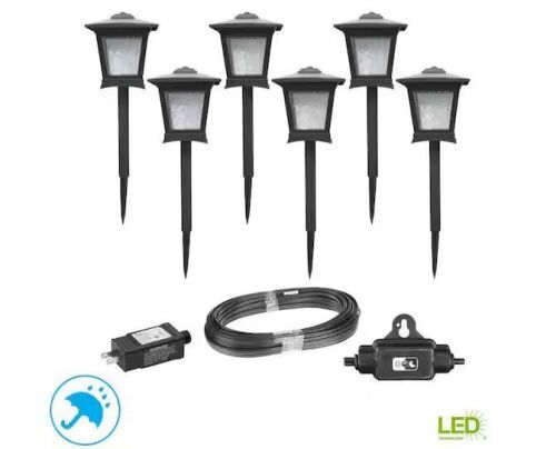 Hampton Bay Miramar 28 Lumen Low Voltage Black Integrated LED Outdoor Landscape Path Light Kit, 6-Pack - Lot 628