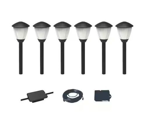 Hampton Bay Lamar Park 50 Lumen Low Voltage Black Integrated LED Waterproof Outdoor Path Lights with Easy Clip Connectors, 6-Pack - Lot 629