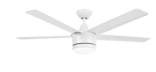 Home Decorators Collection Merwry 52 in. Intergrated LED Matte White Ceiling Fan With Light And Remote Control - Lot 729