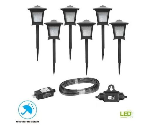 Hampton Bay Miramar 28 Lumen Low Voltage Black Integrated LED Outdoor Landscape Path Light Kit, 6-Pack - Lot 820