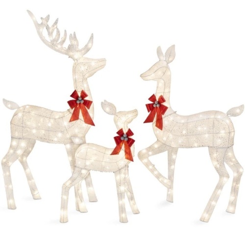 6.5ft 3-Piece Lighted Christmas Deer Set Outdoor Decor with LED Lights - Lot 9113