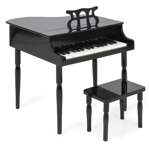 Kids Mini Wooden Grand Piano w/ Lid, Bench, Music Rack, Song Book, Stickers - Lot 9253