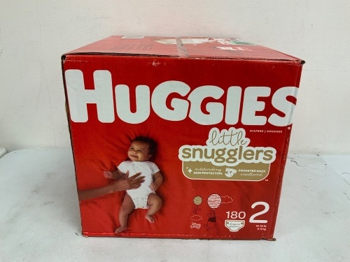 lot of (180) Huggies Little Snugglers Diapers, Size 2, Appears New, Sold as is - Lot 65