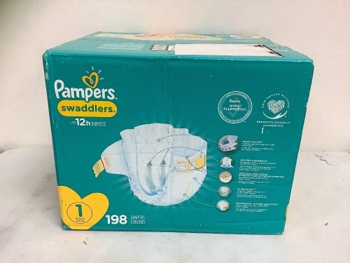 Box of 198 Pampers Swaddlers Size 1, Appears new, Sold as is - Lot 89