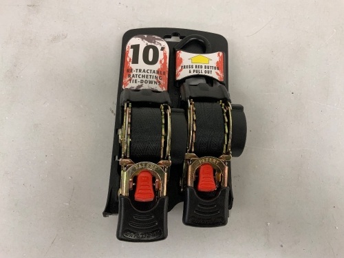 10 Foot Re-Tractable Ratcheting Tie-Downs, Appears New, Sold as is - Lot 467