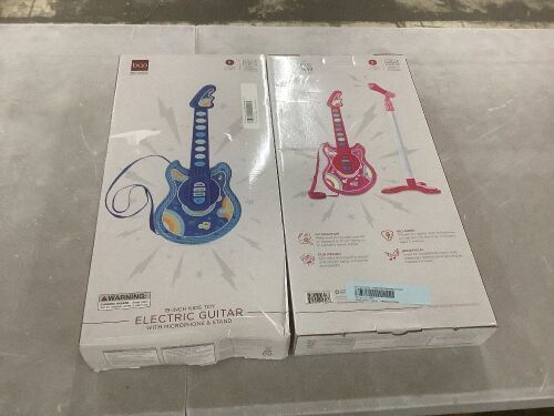 Lot of (2) Kids Pretend Play Guitar Musical Instrument Toy w/ Microphone, Stand - 19in - Lot 187