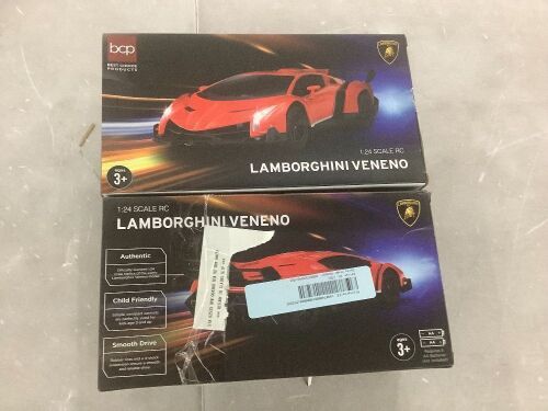 Lot of (2) 1/24 Kids RC Lamborghini Veneno Racing Car Toy w/ Lights, Shock Suspension - Lot 197