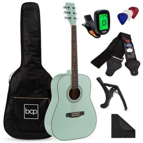 41in Acoustic Guitar Starter Kit w/ Digital Tuner, Padded Case, Picks, Strap - Lot 277