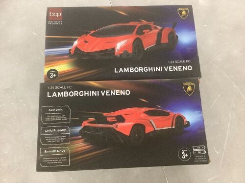 Lot of (2) 1/24 Kids RC Lamborghini Veneno Racing Car Toy w/ Lights, Shock Suspension - Lot 281