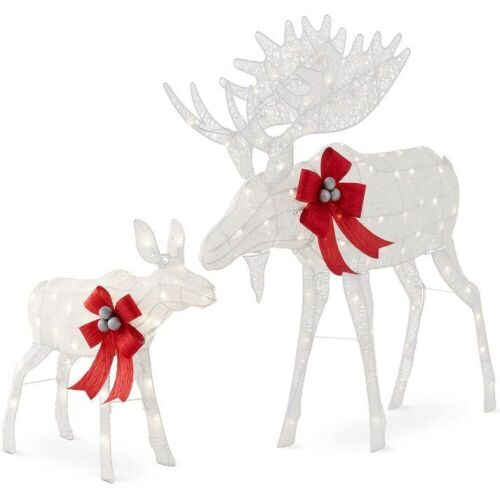 2-Piece Moose Family Lighted Outdoor Christmas Decoration Set w/ 170 Lights - Lot 282