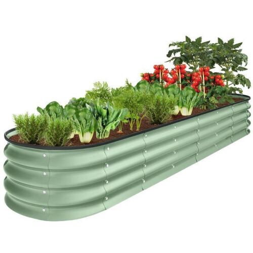Outdoor Metal Raised Oval Garden Bed for Vegetables, Flowers - 8x2x1ft - Lot 292